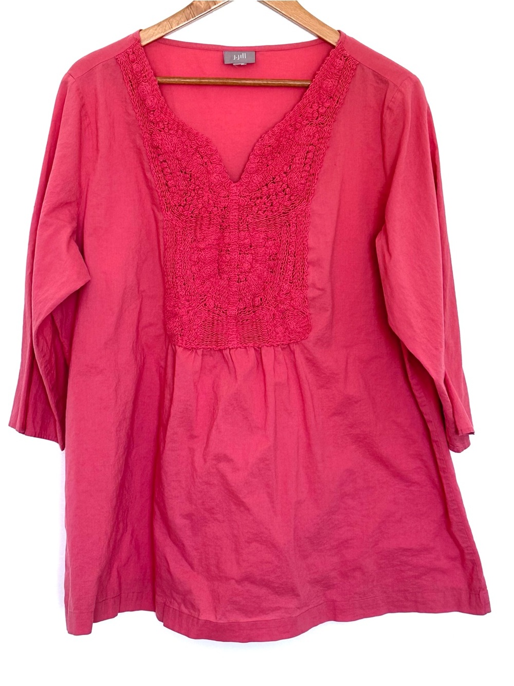 J. Jill Plus Shirt Women’s 2X Pink Crochet Neck 3/4 Sleeve Lightweight Top